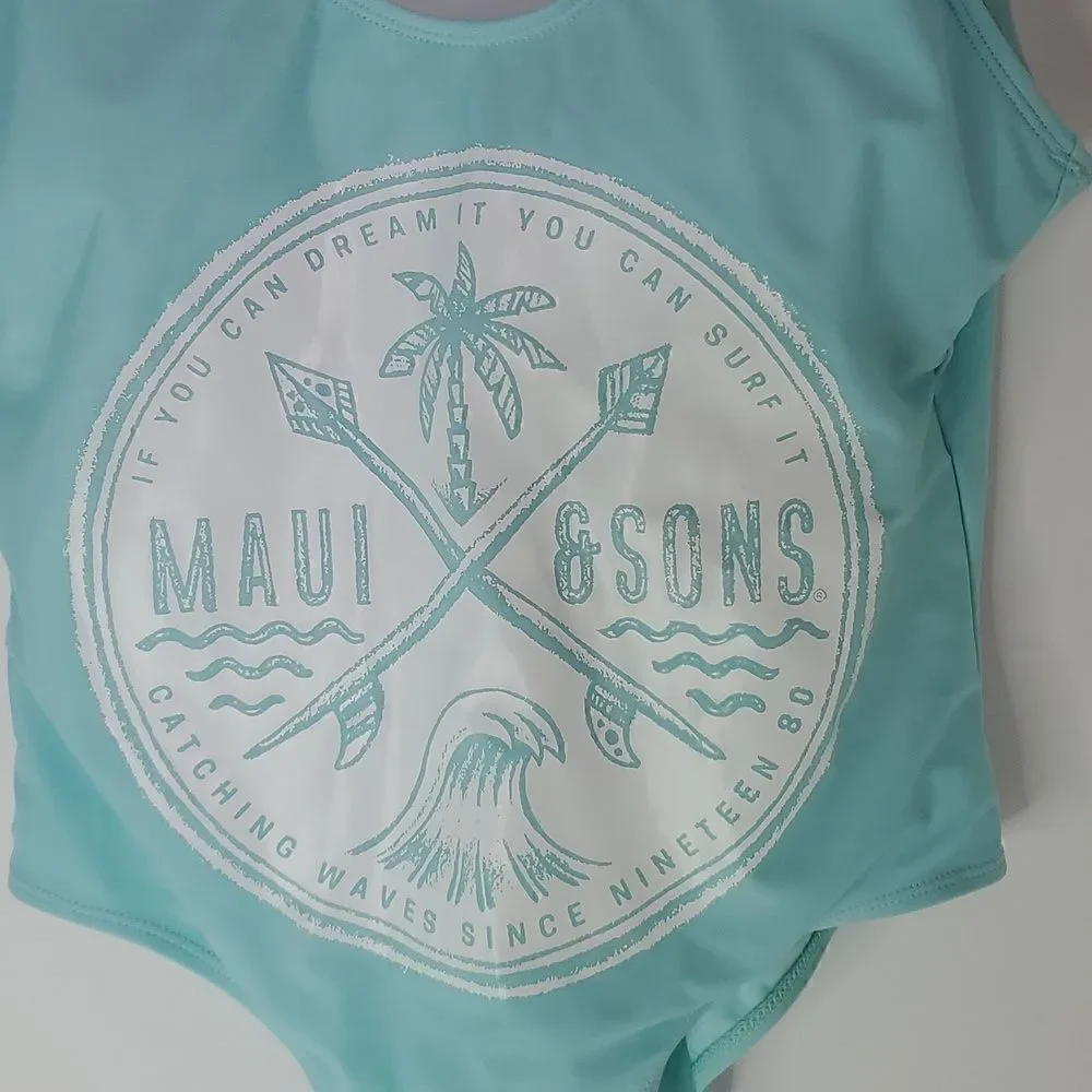 Maui and Sons Teal and White One Piece Swimsuit Women's Size L